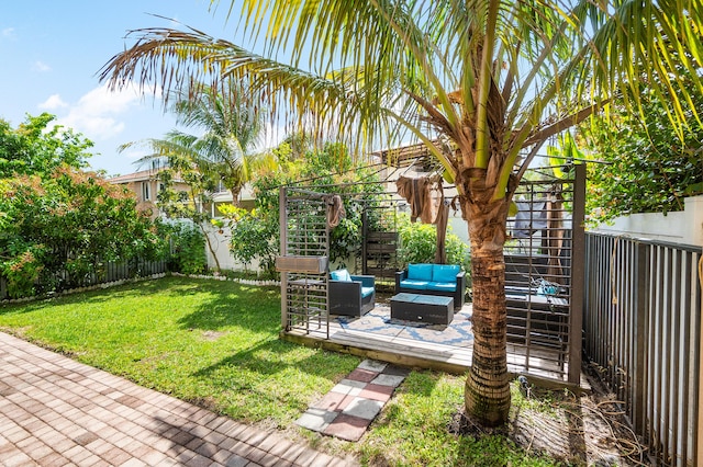 view of yard featuring an outdoor hangout area and a fenced backyard