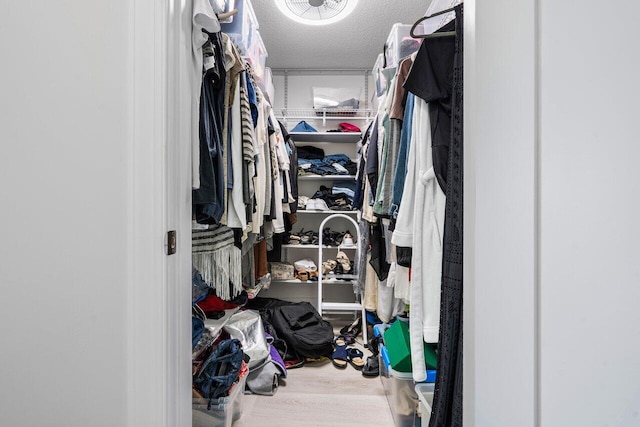 walk in closet with wood finished floors