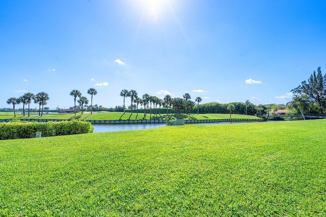 view of yard with a water view