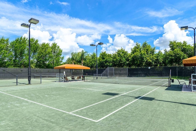 view of tennis court with fence