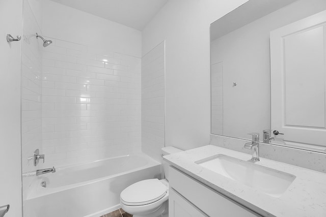 full bath featuring shower / washtub combination, vanity, and toilet