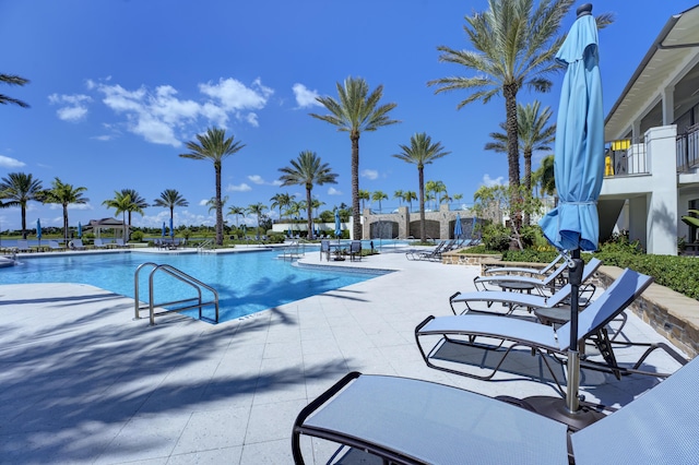 pool featuring a patio area