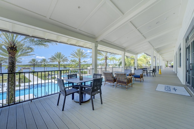 deck with an outdoor pool