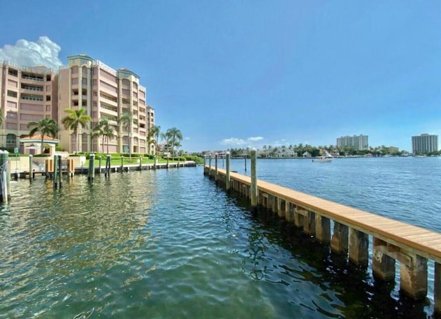 view of dock with a water view