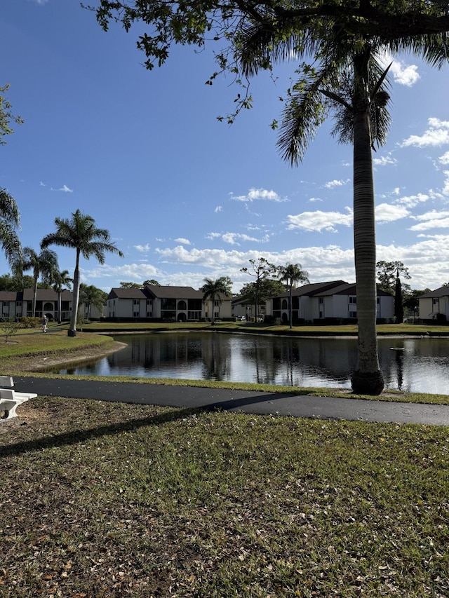 view of water feature with a residential view