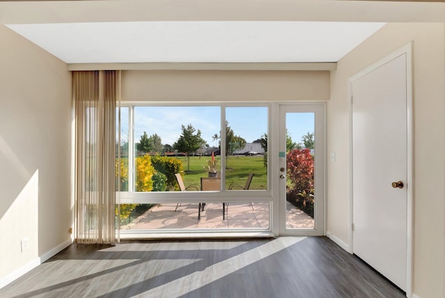 entryway featuring baseboards and wood finished floors