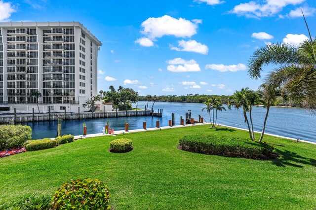 property view of water with a dock