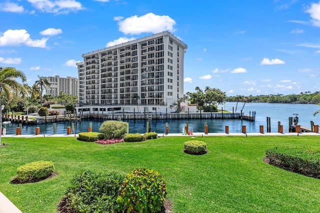 property view of water featuring a boat dock