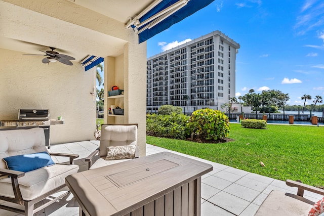 view of patio / terrace featuring a ceiling fan and an outdoor hangout area