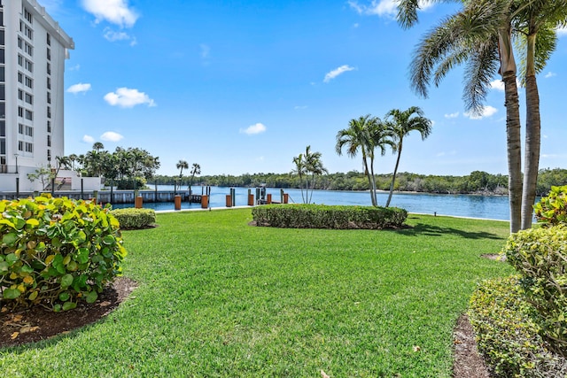 property view of water with a dock