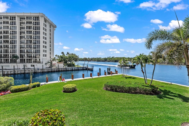 property view of water with a boat dock