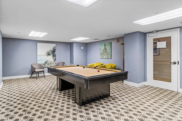 game room with baseboards and pool table