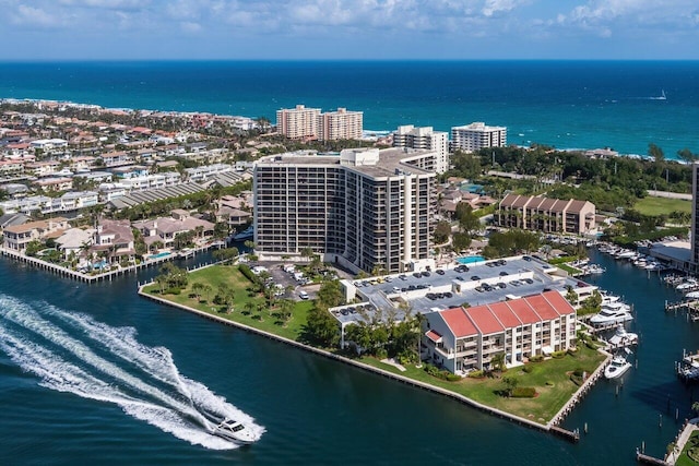 aerial view with a water view and a city view