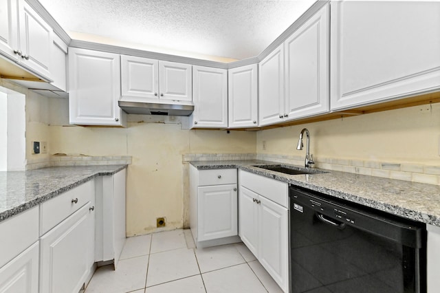 kitchen featuring a sink, light stone counters, dishwasher, and under cabinet range hood