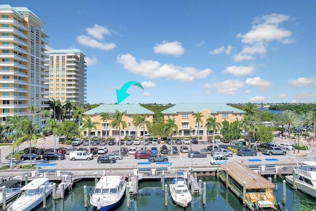 dock area featuring a water view