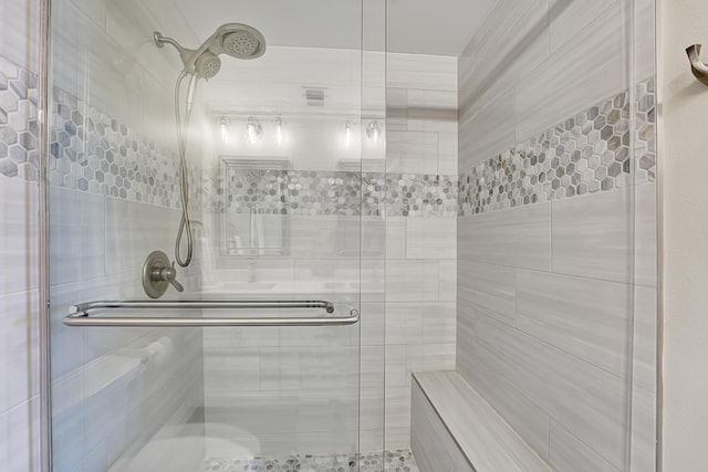 bathroom featuring a sauna and a stall shower