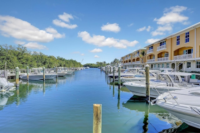 view of dock featuring a water view