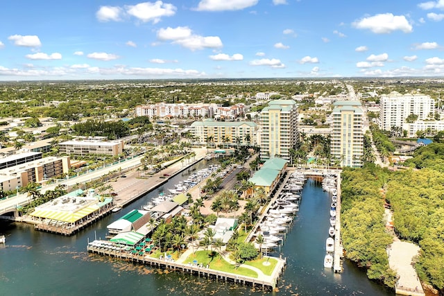 bird's eye view with a water view and a city view