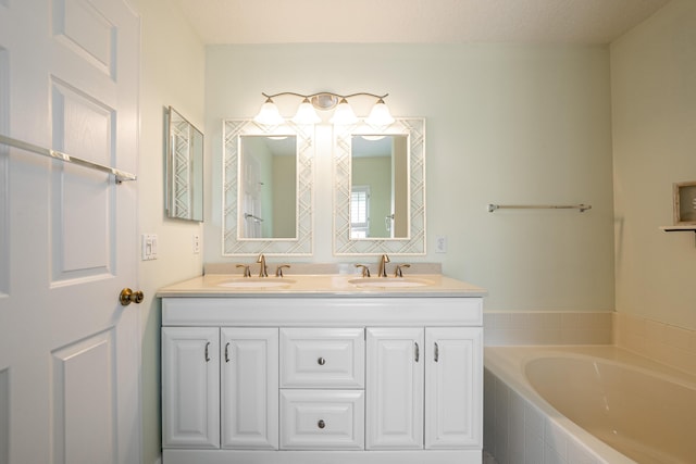 full bathroom featuring a bath, double vanity, and a sink