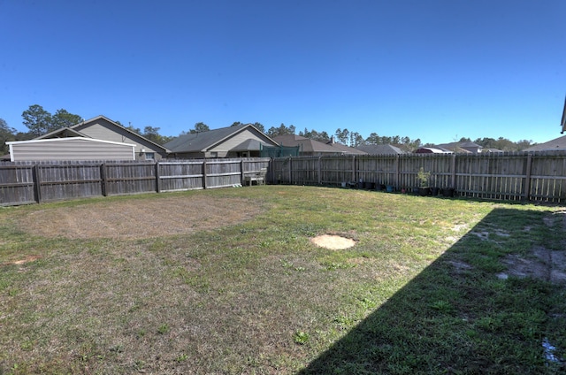 view of yard with a fenced backyard