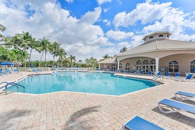 pool with a patio