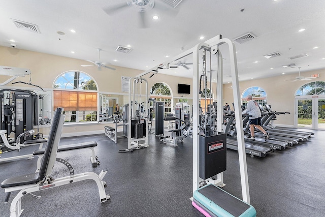 gym with visible vents and a healthy amount of sunlight