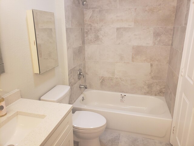 full bathroom with toilet, vanity, and shower / tub combination