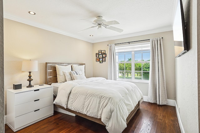 21741 Westmont Ct, Boca Raton, FL 33428 - bedroom featuring ornamental molding, dark wood-type flooring, ceiling fan, and recessed lighting