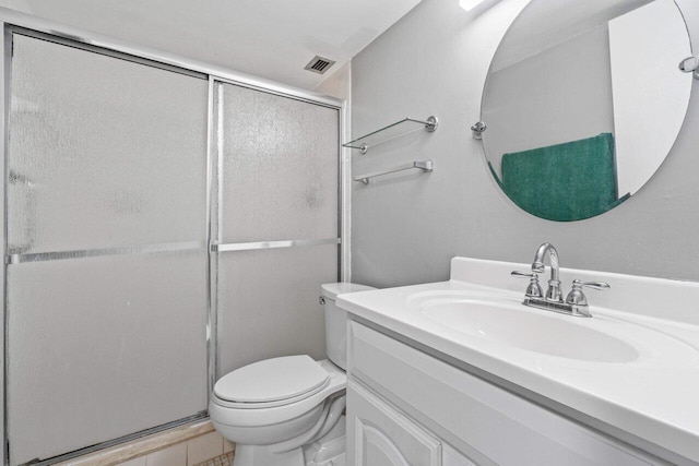 5700 NW 2nd Ave Unit 401, Boca Raton, FL 33487 - bathroom featuring a stall shower, visible vents, vanity, and toilet