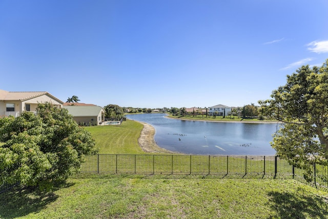 water view featuring a fenced backyard