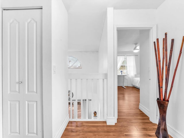 hall featuring baseboards and wood finished floors