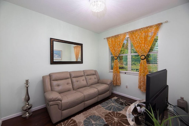 living room with baseboards and wood finished floors