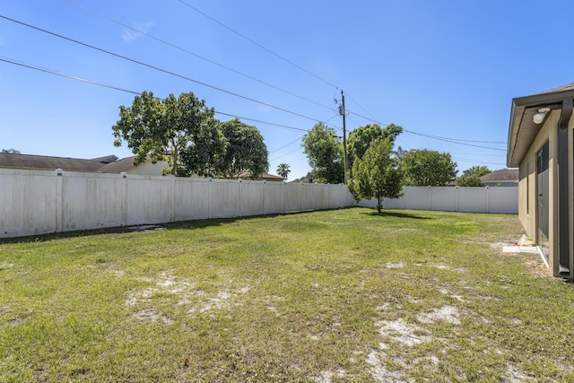 view of yard with a fenced backyard