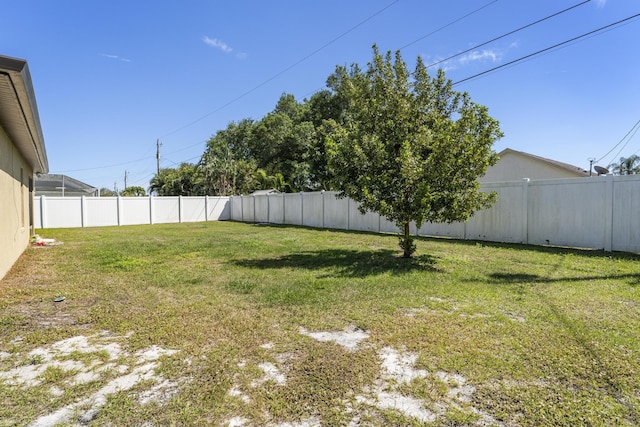 view of yard with a fenced backyard