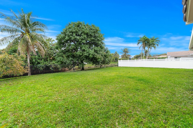 view of yard with a fenced backyard