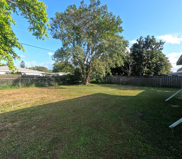 view of yard with a fenced backyard