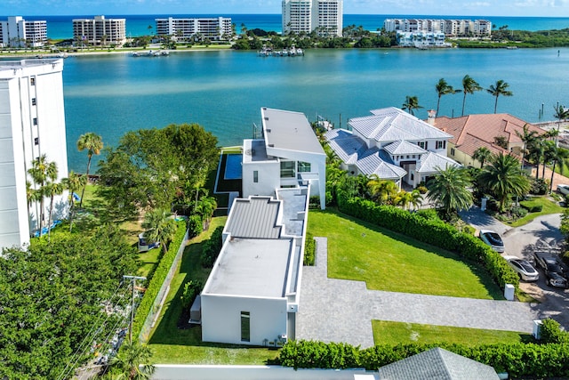 bird's eye view featuring a water view