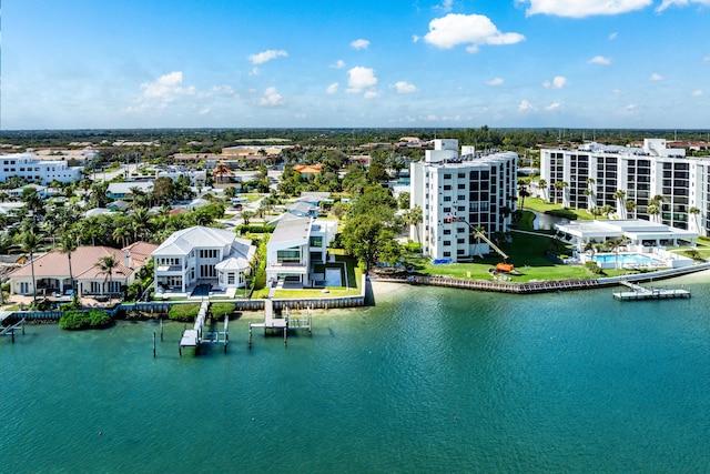 aerial view featuring a water view