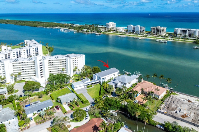 aerial view with a view of city and a water view