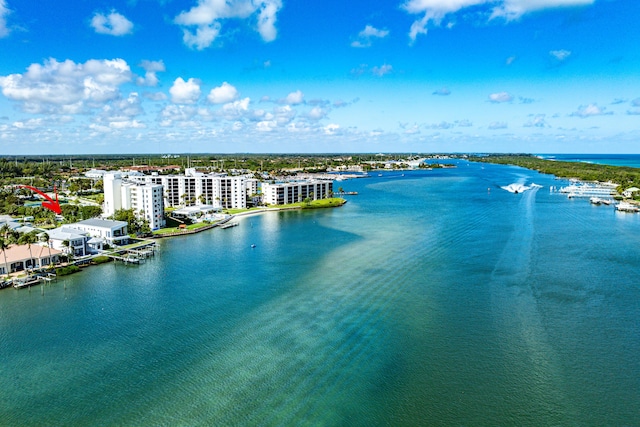 bird's eye view with a water view and a city view