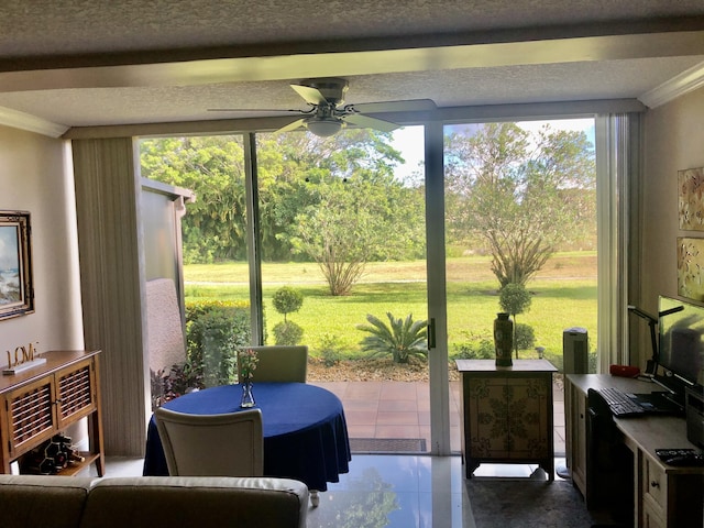 interior space with a ceiling fan