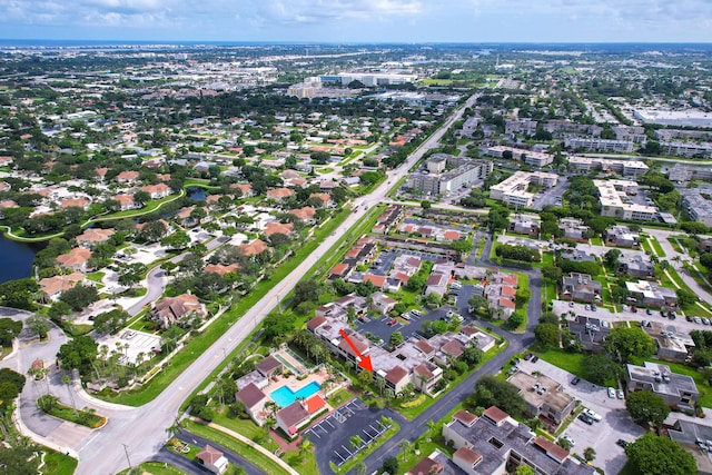 aerial view with a water view and a residential view