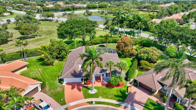 drone / aerial view featuring a water view