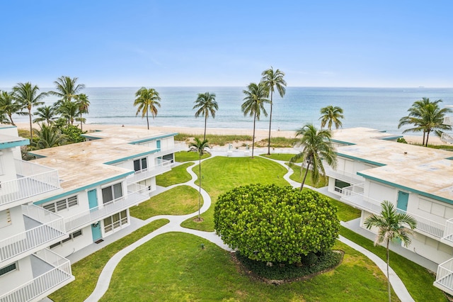 view of water feature with a beach view