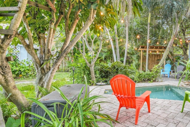 view of pool with a patio area and fence