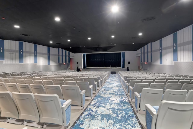 home theater room with recessed lighting, visible vents, and wallpapered walls