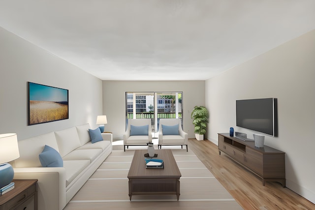 living area with light wood-style floors and baseboards