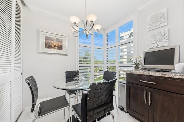 6562 Boca Del Mar Dr Unit 321, Boca Raton, FL 33433 - dining area featuring crown molding, light tile patterned floors, and a chandelier