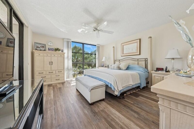 6562 Boca Del Mar Dr Unit 321, Boca Raton, FL 33433 - bedroom featuring floor to ceiling windows, dark wood-style floors, and a textured ceiling