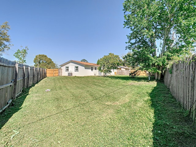 view of yard with a fenced backyard